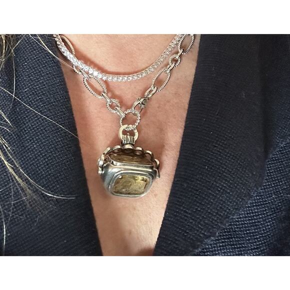 Antique Sterling Silver Swivel Fob And Chain - Picture 2 of 11